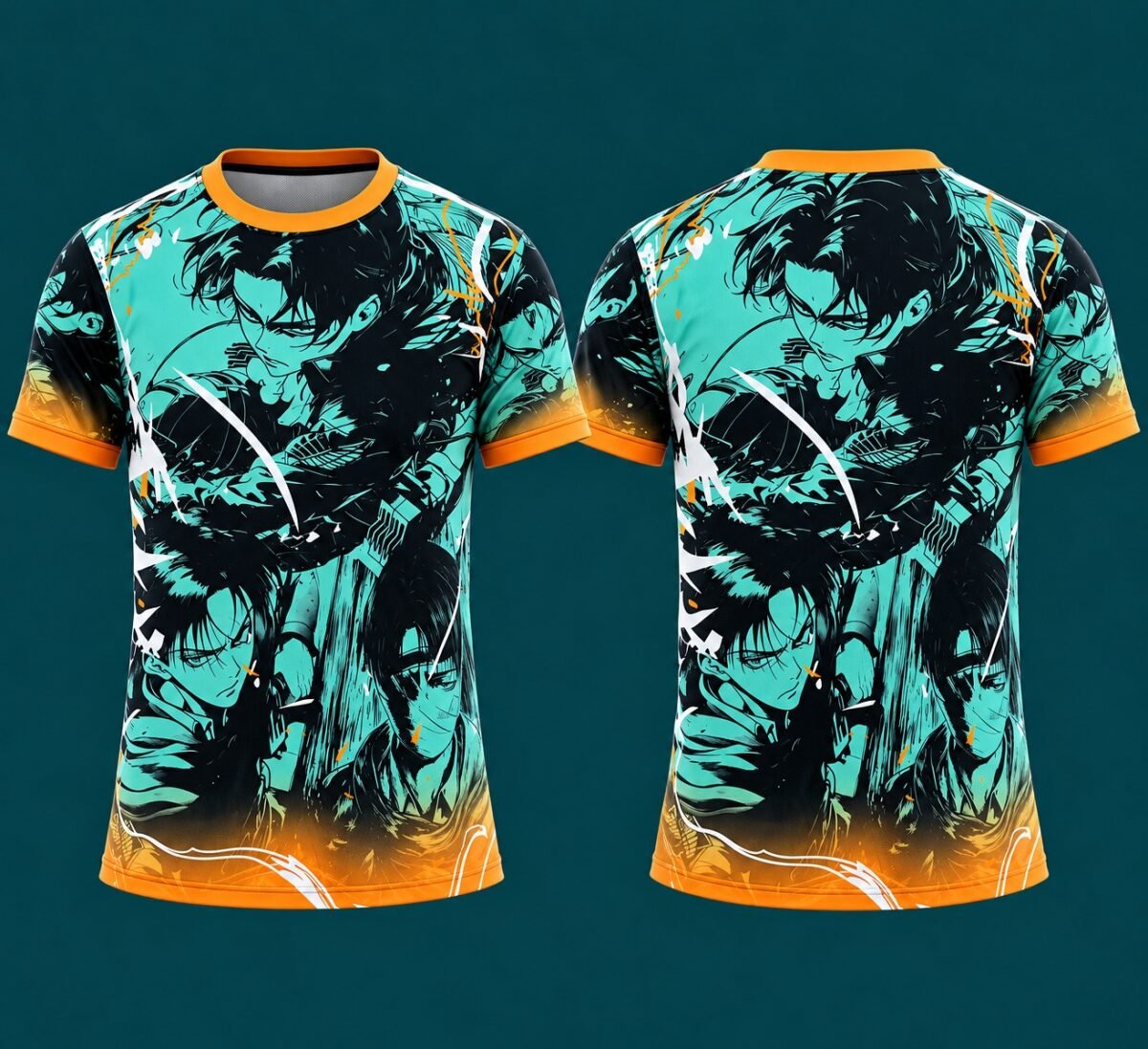 TEAL MANGA FUSION CUSTOM FOOTBALL JERSEY | ANIME GRAPHIC JERSEY 1 Teal Manga Fusion Custom Football Jersey | Anime Graphic Jersey